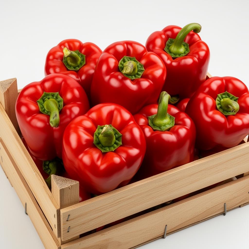 Fresh red bell peppers in wholesale crate — nationwide produce